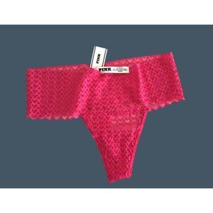 PINK- WOMENS PINK HEART LACE HIGH RISE UNDERWEAR THONG SIZE MEDIUM